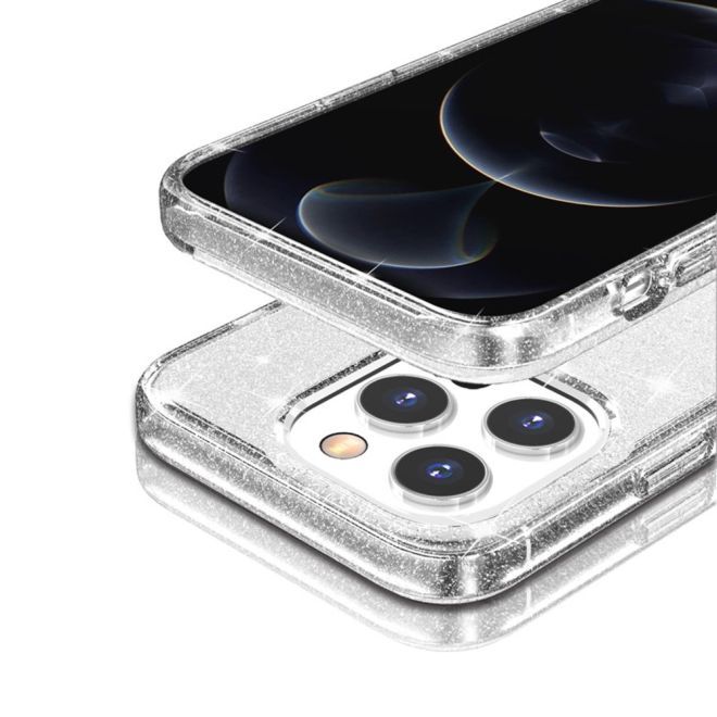 iPhone 15 Pro Max Hülle - Hybrid Hardcase mit TPU Rand - Glittery Powder Soft TPU Series - weiss
