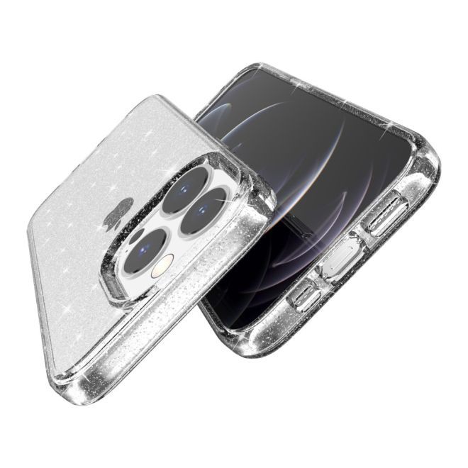 iPhone 15 Pro Max Hülle - Hybrid Hardcase mit TPU Rand - Glittery Powder Soft TPU Series - weiss