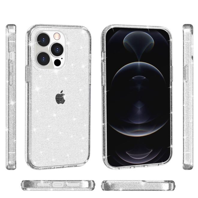 iPhone 15 Pro Max Hülle - Hybrid Hardcase mit TPU Rand - Glittery Powder Soft TPU Series - weiss
