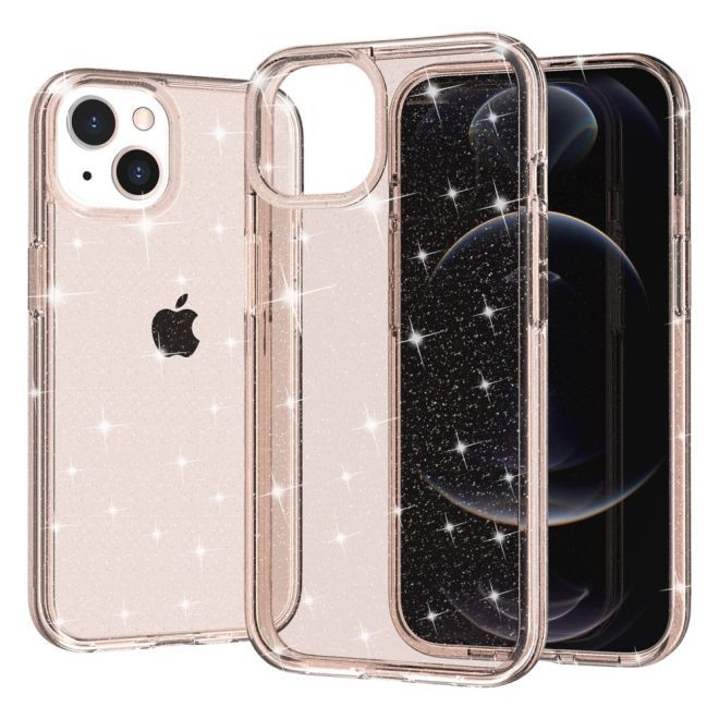 iPhone 15 Hülle - Hybrid Hardcase mit TPU Rand - Glittery Powder Soft TPU Series - gold