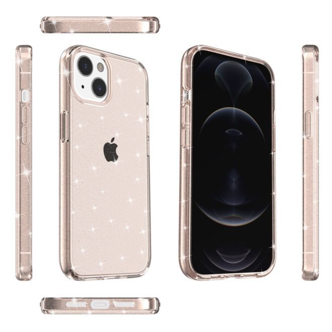 iPhone 15 Hülle - Hybrid Hardcase mit TPU Rand - Glittery Powder Soft TPU Series - gold