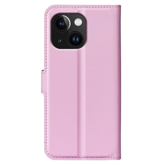 iPhone 15 Handy Hülle - Litchi Leder Bookcover Series - rosa