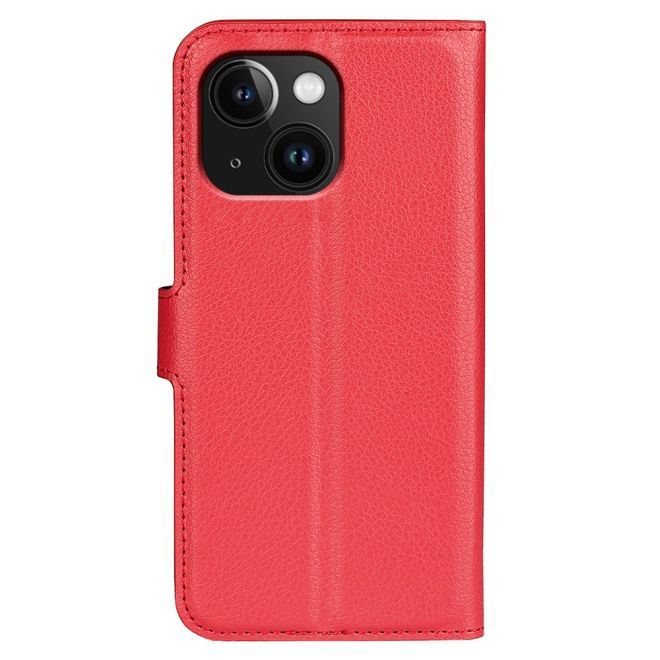 iPhone 15 Handy Hülle - Litchi Leder Bookcover Series - rot