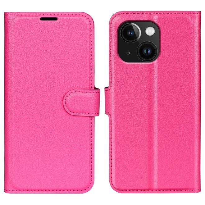iPhone 15 Handy Hülle - Litchi Leder Bookcover Series - pink