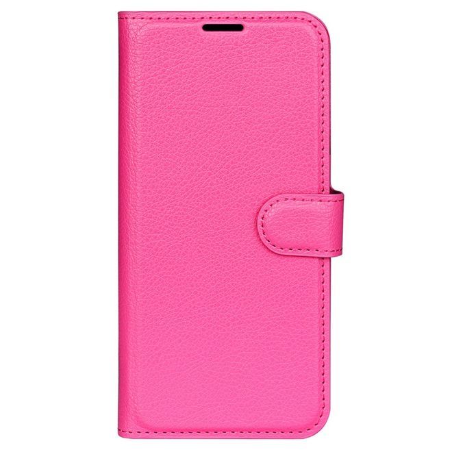 iPhone 15 Handy Hülle - Litchi Leder Bookcover Series - pink