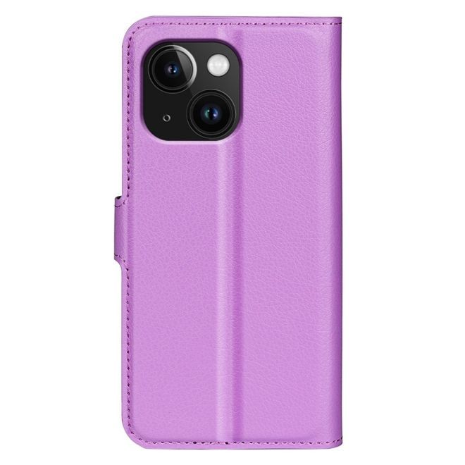 iPhone 15 Handy Hülle - Litchi Leder Bookcover Series - purpur