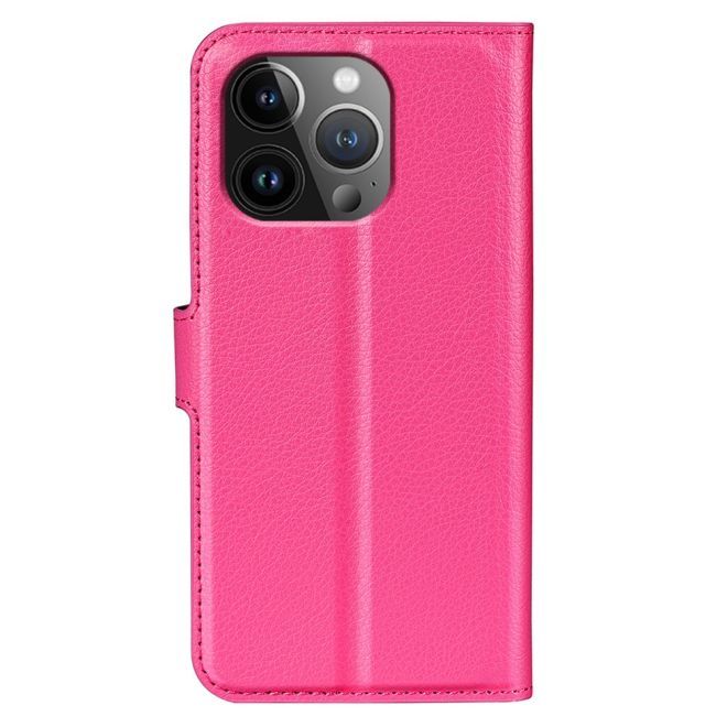 iPhone 15 Pro Max Phone Case - Litchi Leather Bookcover Series - Pink