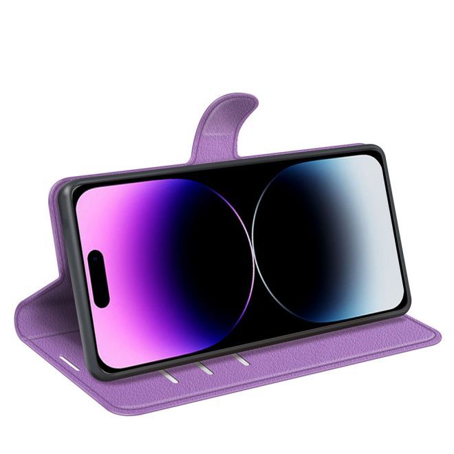 Étui pour iPhone 15 Pro Max - Collection Litchi Leather Bookcover - Violet