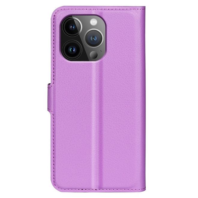 Étui pour iPhone 15 Pro Max - Collection Litchi Leather Bookcover - Violet