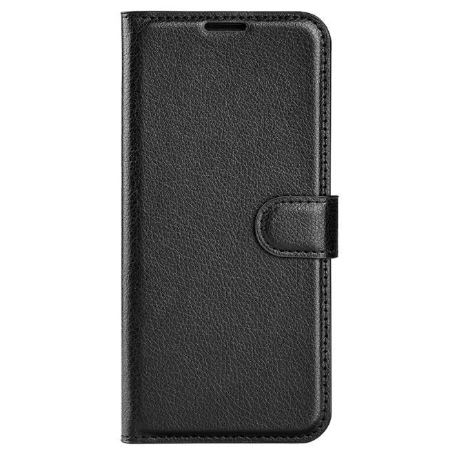 iPhone 15 Pro Handy Hülle - Litchi Leder Bookcover Series - schwarz
