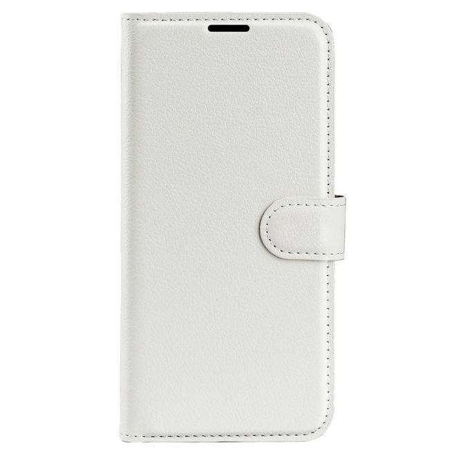 iPhone 15 Pro Phone Case - Litchi Leather Bookcover Series - White