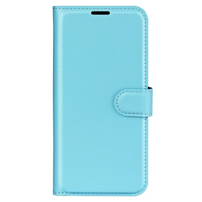 iPhone 15 Pro Phone Case - Litchi Leather Bookcover Series - Blue