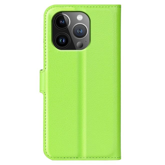 Étui pour iPhone 15 Pro - Collection Litchi Leather Bookcover - Vert
