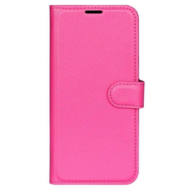 Étui pour iPhone 15 Pro - Collection Litchi Leather Bookcover - Rose