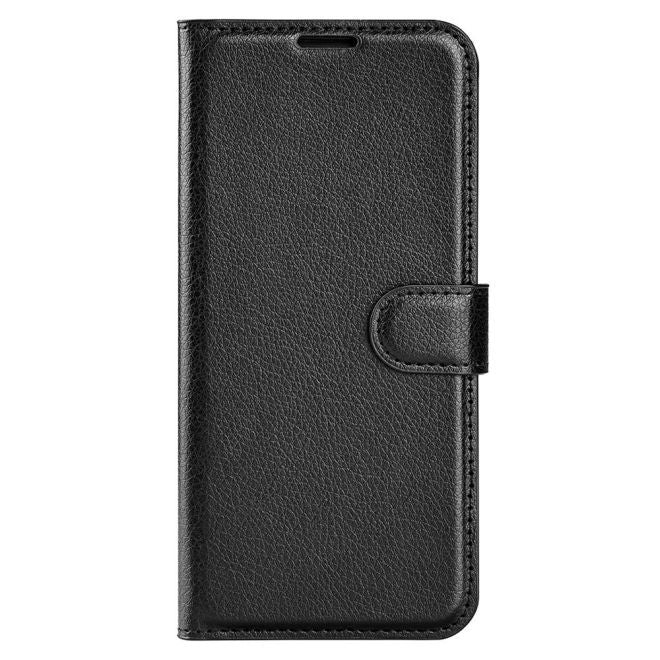 Étui pour iPhone 15 Plus - Collection Litchi Leather Bookcover - Noir