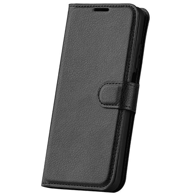 Étui pour iPhone 15 Plus - Collection Litchi Leather Bookcover - Noir