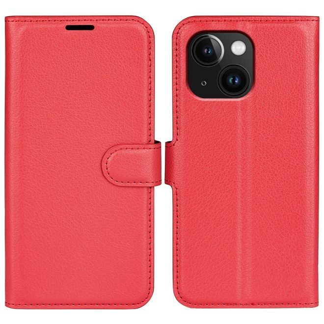 Étui pour iPhone 15 Plus - Collection Litchi Leather Bookcover - Rouge