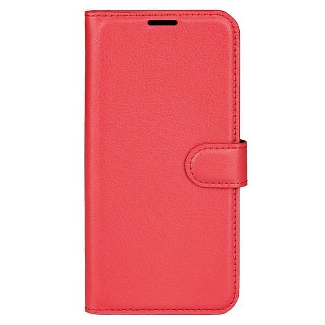 Étui pour iPhone 15 Plus - Collection Litchi Leather Bookcover - Rouge