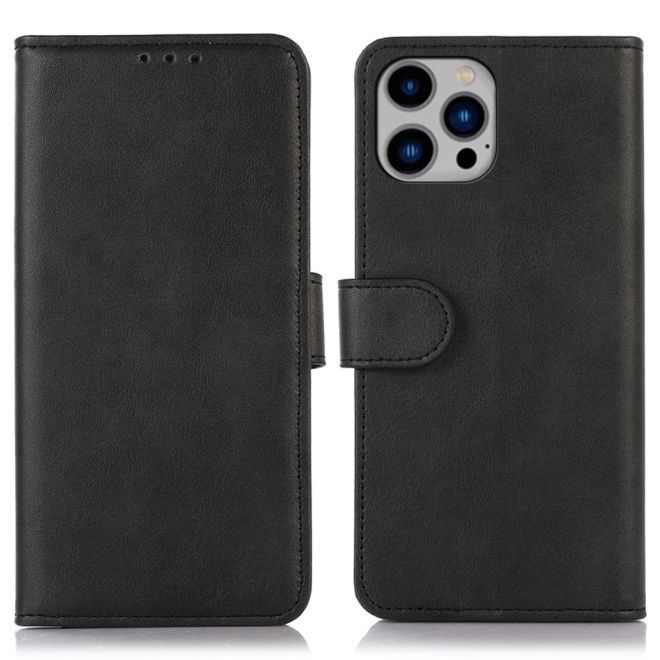 iPhone 15 Pro Max Handy Hülle - Leder Bookcover - PU Leather Stand Wallet Series - schwarz