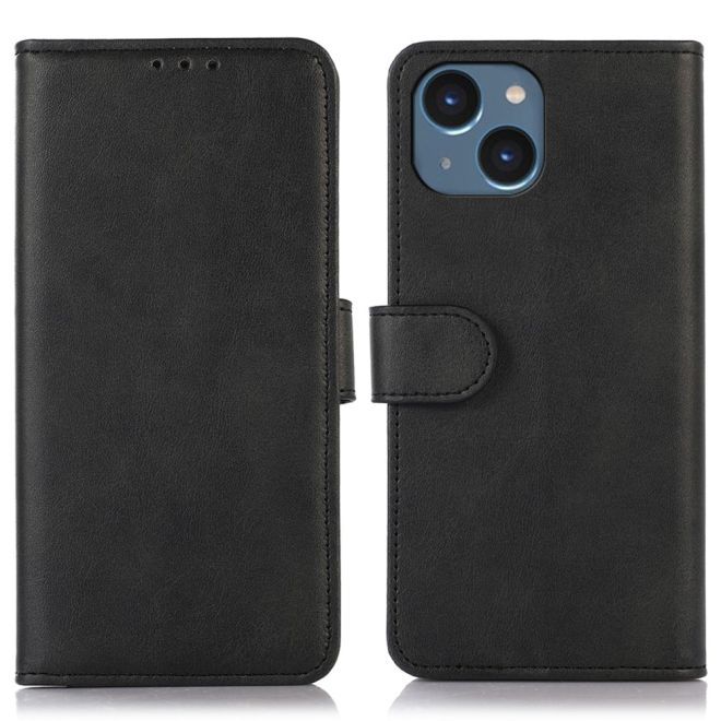 iPhone 15 Plus Phone Case - Leather Book Cover - PU Leather Stand Wallet Series - Black