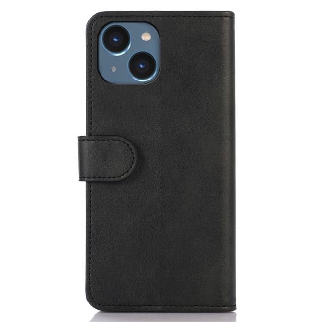 iPhone 15 Plus Phone Case - Leather Book Cover - PU Leather Stand Wallet Series - Black