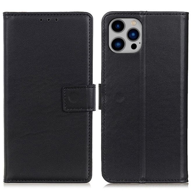 iPhone 15 Pro Max Handy Hülle - Classic II Leder Bookcover Series - schwarz