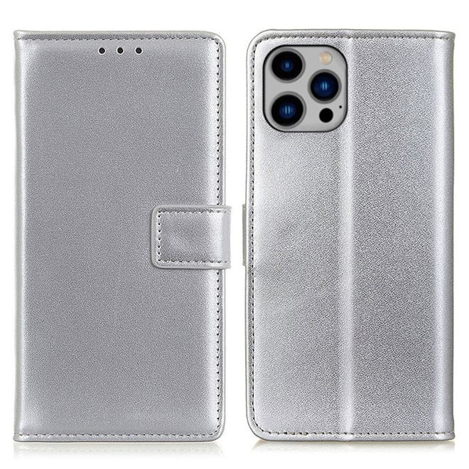 Étui pour iPhone 15 Pro - Collection Classic II Cuir Livre - Argent