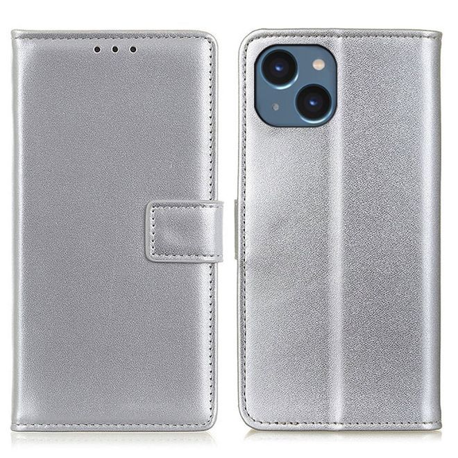 iPhone 15 Plus Phone Case - Classic II Leather Bookcover Series - Silver