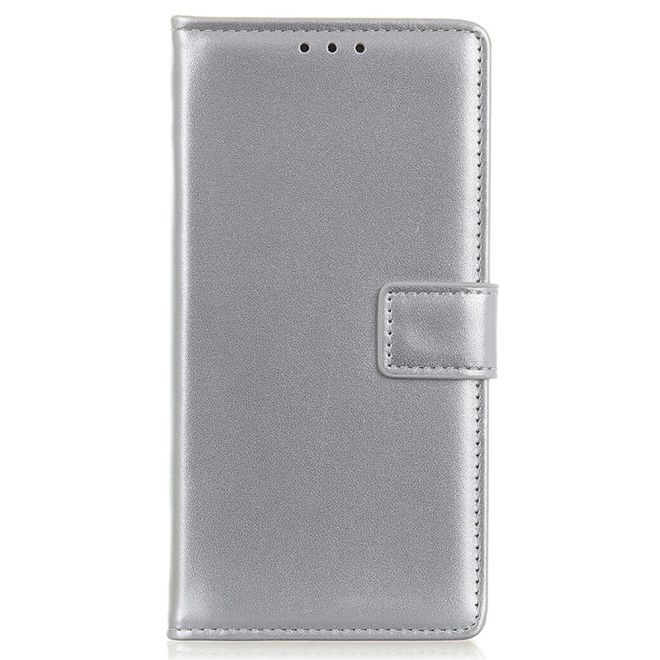 iPhone 15 Plus Phone Case - Classic II Leather Bookcover Series - Silver