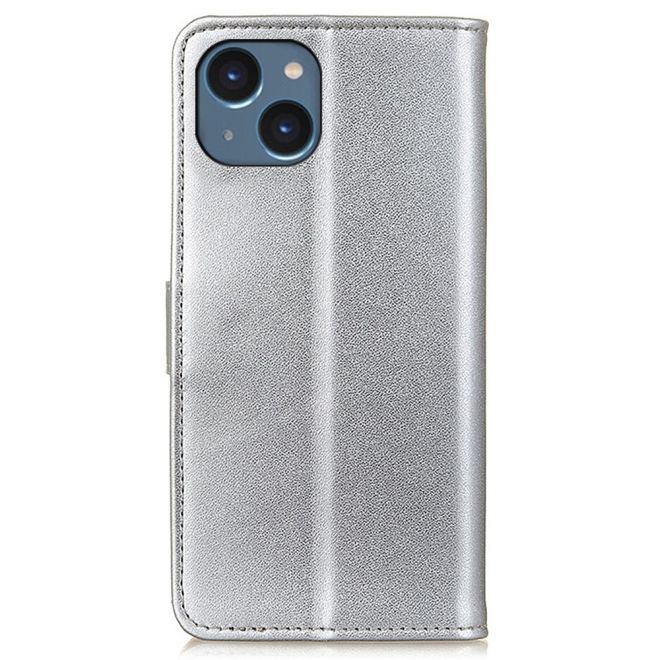 iPhone 15 Plus Phone Case - Classic II Leather Bookcover Series - Silver