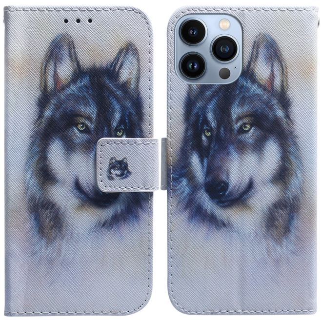 iPhone 15 Pro Handy Hülle - Leder Bookcover Image Series - Wolf