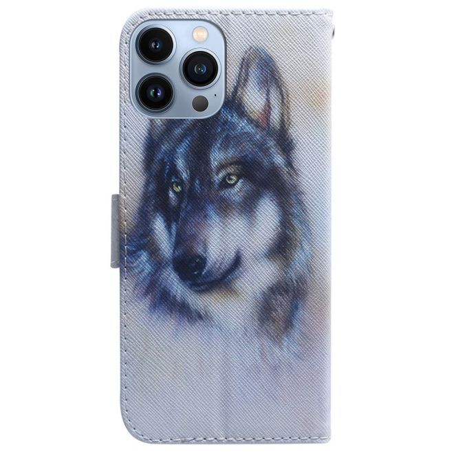 iPhone 15 Pro Handy Hülle - Leder Bookcover Image Series - Wolf