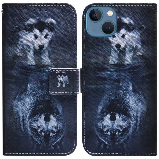 iPhone 15 Plus Phone Case - Leather Bookcover Image Series - Baby Wolf