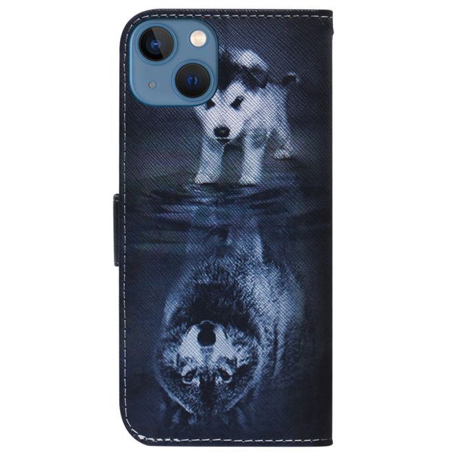 iPhone 15 Plus Phone Case - Leather Bookcover Image Series - Baby Wolf