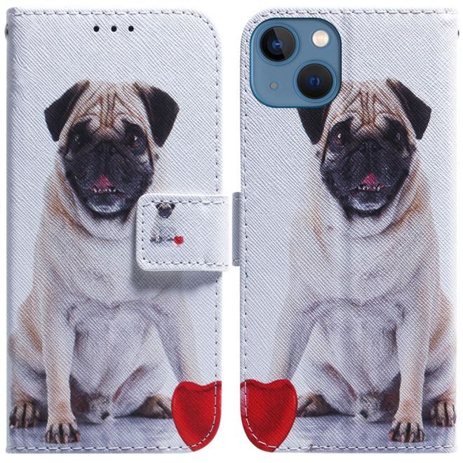 iPhone 15 Plus Phone Case - Leather Bookcover Image Series - Dog and Heart