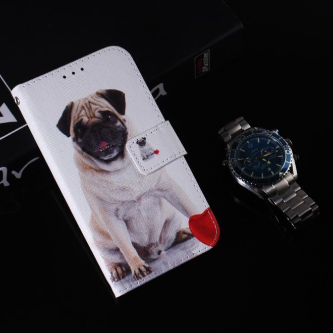 iPhone 15 Plus Phone Case - Leather Bookcover Image Series - Dog and Heart