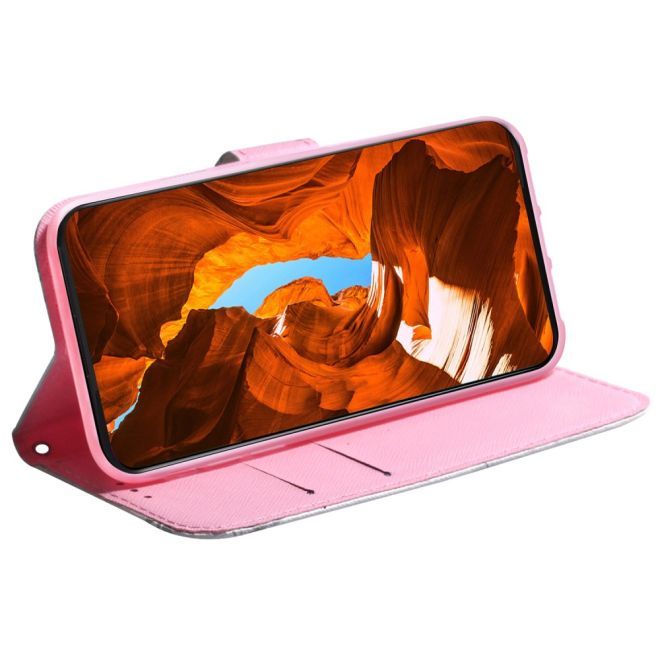 iPhone 15 Plus Phone Case - Leather Bookcover Image Series - Pink Flowers