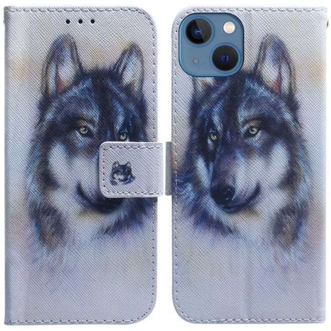 iPhone 15 Handy Hülle - Leder Bookcover Image Series - Wolf