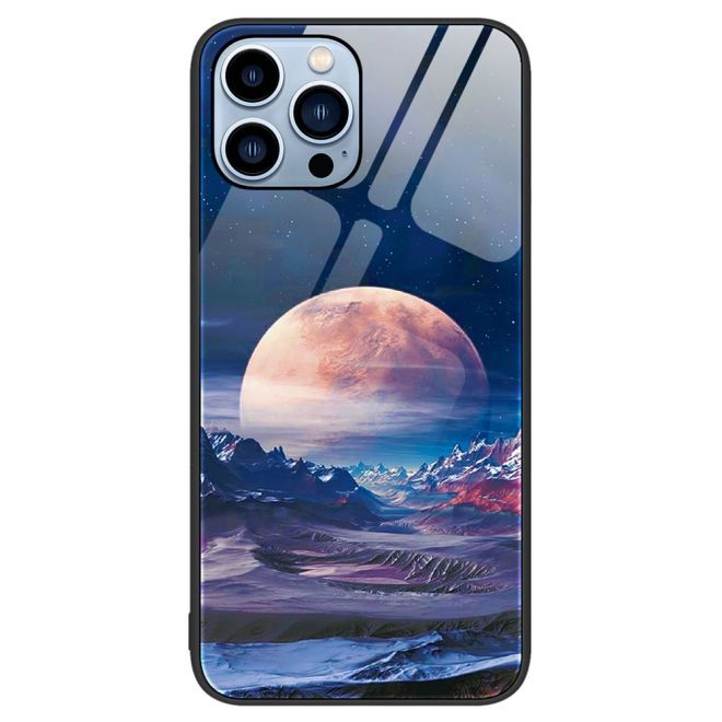 iPhone 15 Pro Max Case - Tempered Glass Hardcase with Soft TPU Edges - White Planet