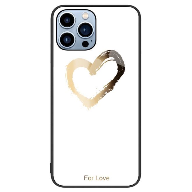 Coque pour iPhone 15 Pro - Verre trempé, bords souples en TPU - Cœur doré