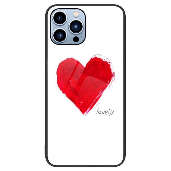 Coque pour iPhone 15 Pro - Coque rigide en verre trempé avec bords souples en TPU - Cœur rouge