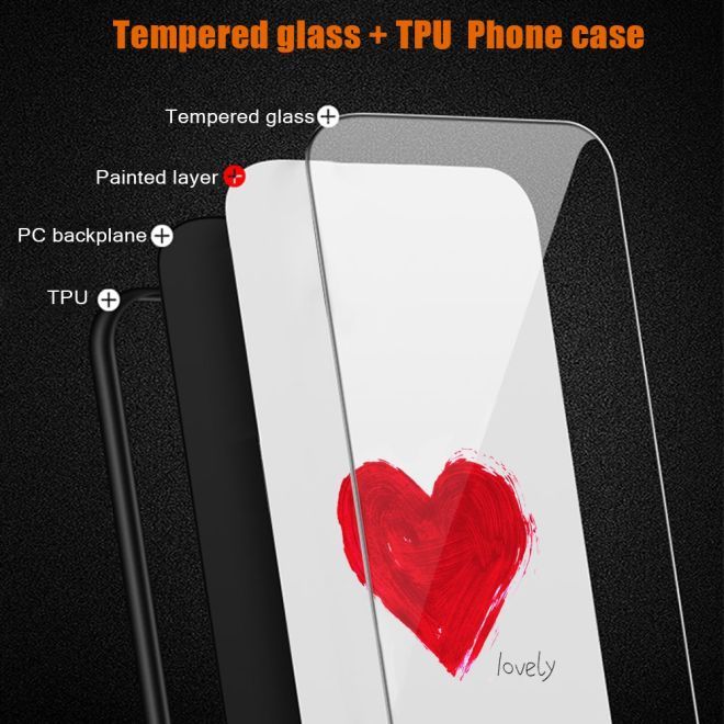 Coque pour iPhone 15 Pro - Coque rigide en verre trempé avec bords souples en TPU - Cœur rouge