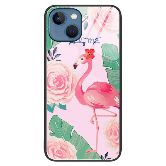Coque pour iPhone 15 Plus - Coque rigide en verre trempé avec bords souples en TPU - Flamant rose