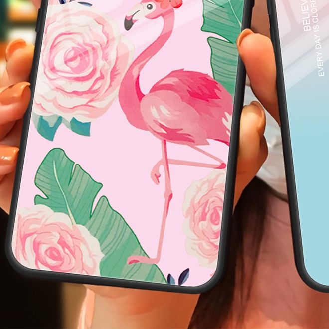 Coque pour iPhone 15 Plus - Coque rigide en verre trempé avec bords souples en TPU - Flamant rose