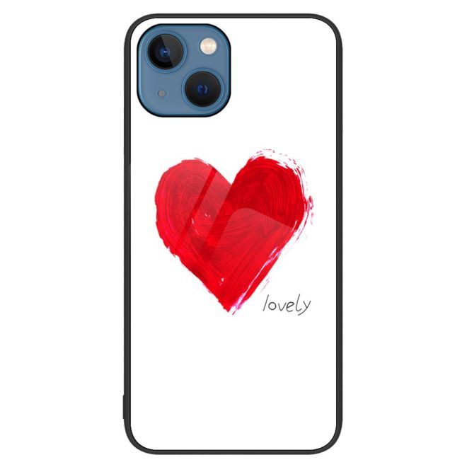 iPhone 15 Plus Case - Tempered Glass Hardcase with Soft TPU Edges - Red Heart