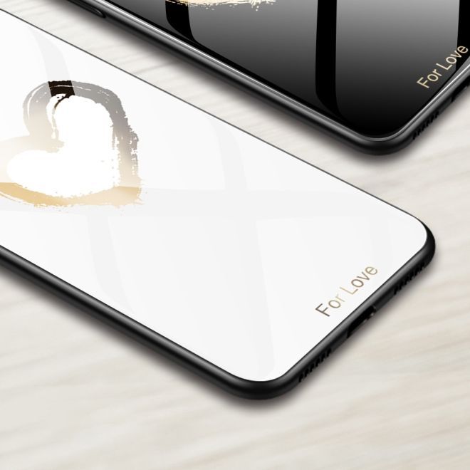 iPhone 15 Plus Case - Tempered Glass Hardcase with Soft TPU Edges - Golden Heart