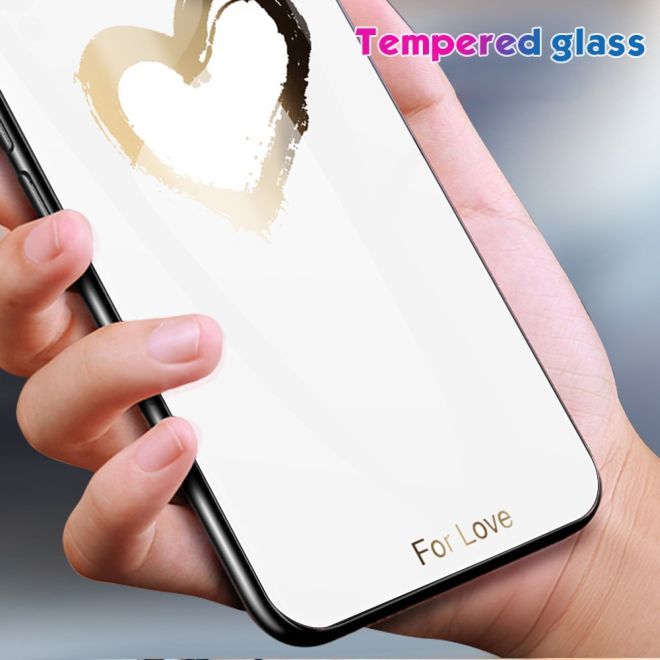 iPhone 15 Plus Case - Tempered Glass Hardcase with Soft TPU Edges - Golden Heart