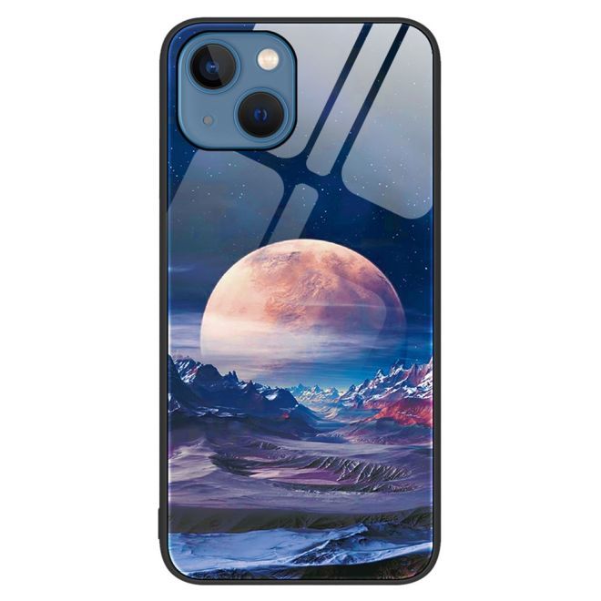 Coque pour iPhone 15 Plus - Coque rigide en verre trempé avec bords souples en TPU - Blanc Planète