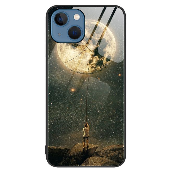 Coque pour iPhone 15 Plus - Coque rigide en verre trempé avec bords souples en TPU - Lune