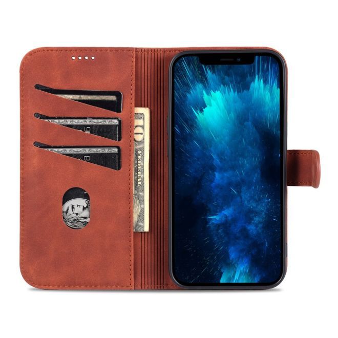 AZNS - iPhone 15 Pro Hülle - Leder Bookcover - mit Kartenfach und Standfunktion - Wallet Stand Series - braun